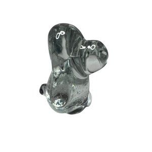 Art Glass Hound Dog Paperweight Figurine Clear Hint of Blue with Bubbles 4 1/2''